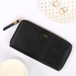 Everything_but_Flowers_Womans Black Leather Wallet with Monogram