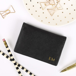 Everything_but_Flowers_Black Leather Card Holder with Monogram